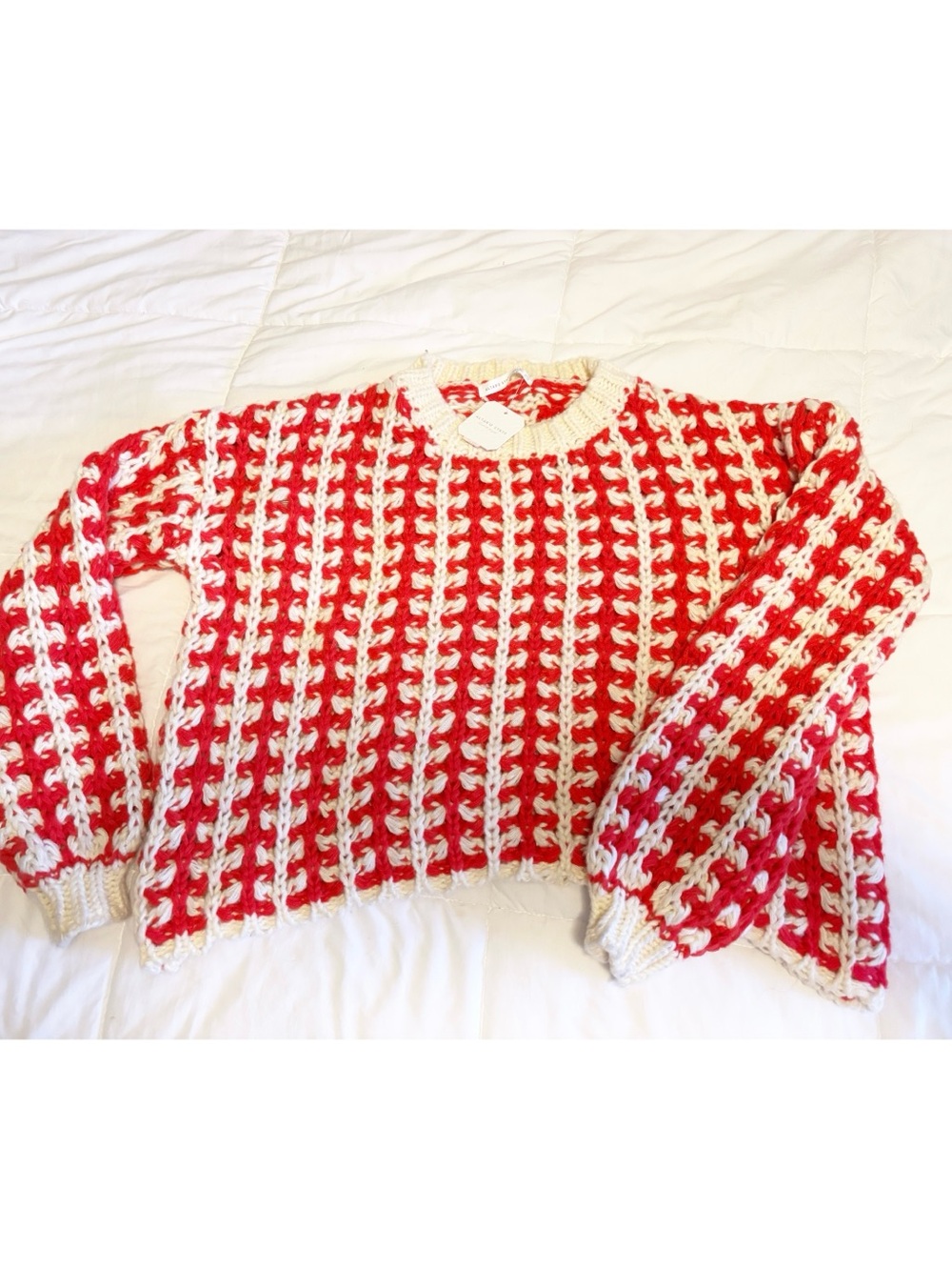 Altar'd State Red and Cream Chunky Crewneck Sweater